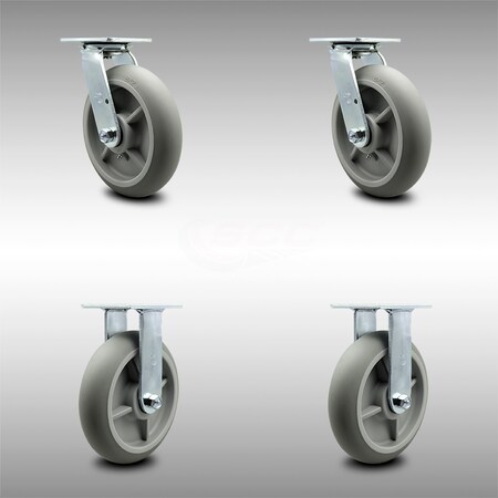 Service Caster 8 Inch SS Thermoplastic Rubber Caster Set with Roller Bearing 2 Swivel 2 Rigid SCC-SS30S820-TPRRD-2-R-2